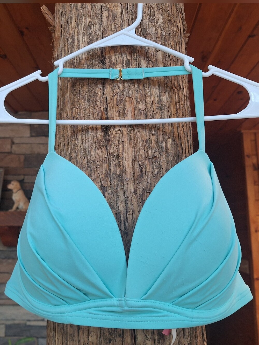 Victoria's Secret Sea Foam Plunge Halter Swim Top 36DD W/ Underwire